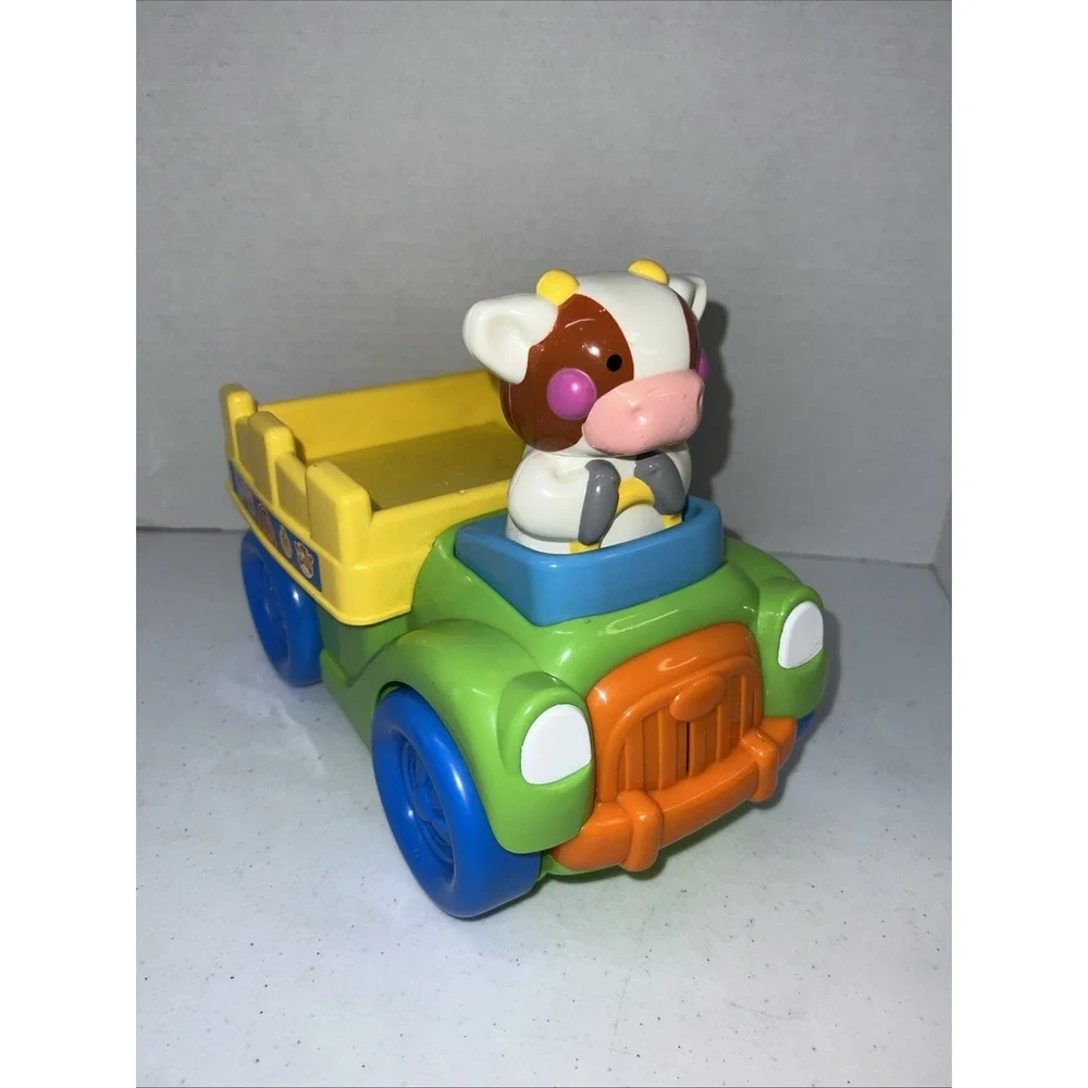 Vintage Fisher Price Press & Go Farm Truck Animals Cow Driving Tested Works